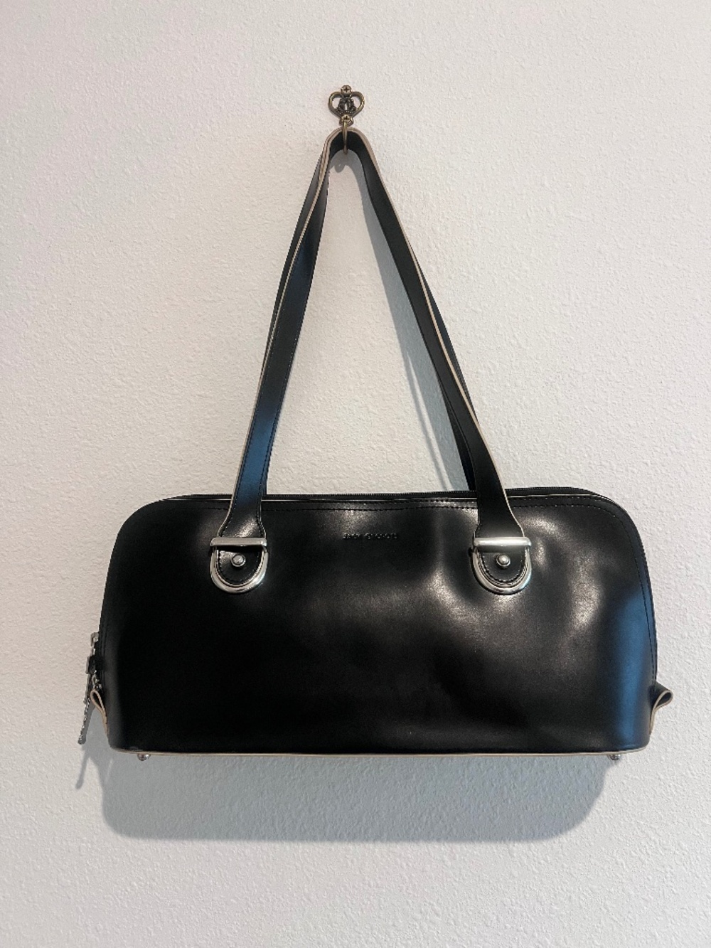 Jack Georges Black Leather Shoulder Bag Silver Hardware
